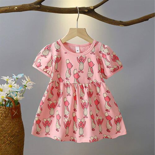 Summer New Cartoon Full Print Round Neck Dresses  Clothing C