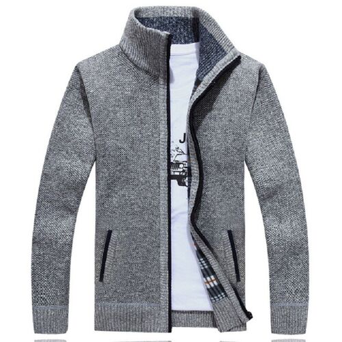 Winter Thick Mens Knitted Sweater Coat Off White Long Sleev