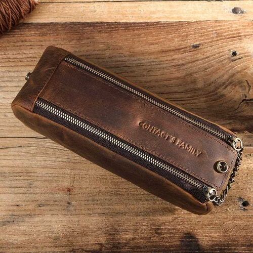 CONTACT'S FAMILY Leather Zipper Pen Pencil Case Bag