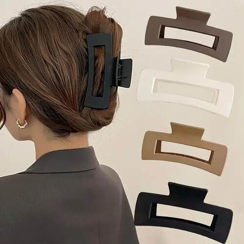 4pcs Set Women Hair Claw Simple Style Solid Color Big Hair C
