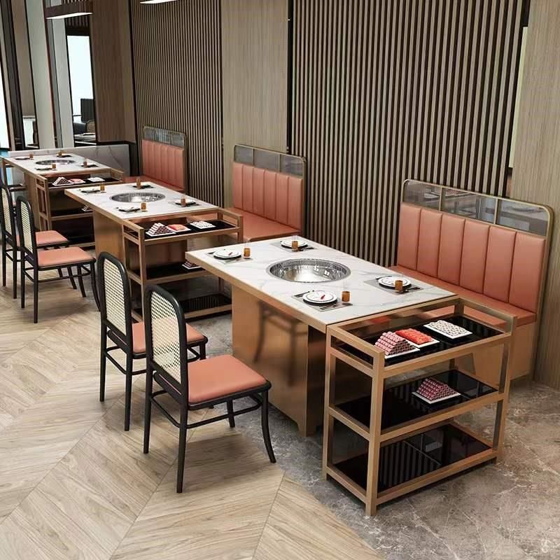 岩板火锅桌商用大理石韩式烤肉无烟净化器电磁炉一体餐饮桌椅卡座,商业/办公家具,火锅桌,淘宝优惠券,粉丝福利购,淘宝优惠卷