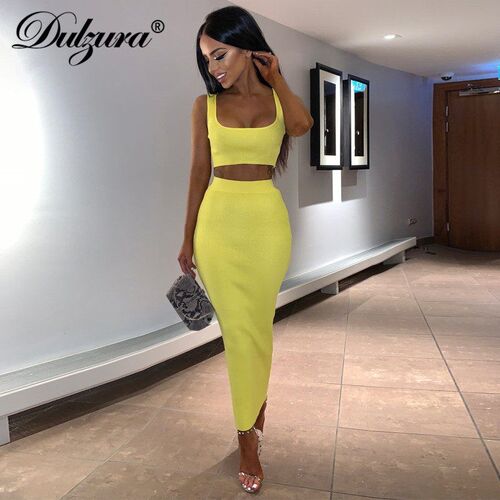Dulzura neon ribbed knitted women two piece matching co ord