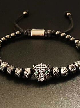 Luxury Stainless Steel Beads Beaded Leopard Head Man