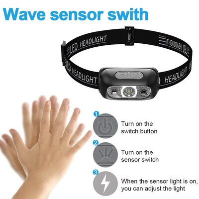 Mini Rechargeable Sensor Headlamp LED Headlight Torch Waterp
