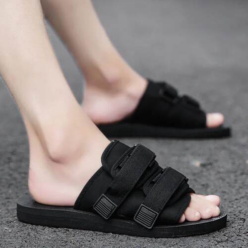 Summer Outdoor Men Slippers Fashion Hook&Loop Canvas Casual