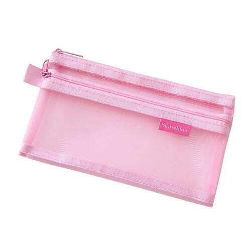 Simple Transparent Double Mesh Bag Pencil Case Office Studen