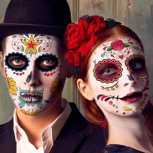 Day of the Dead Face Tattoos, 10 Pack Da de Los Muertos Te