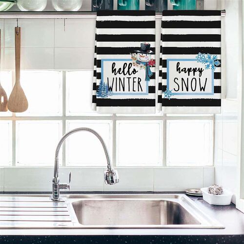 Winter kitchen towel white black striped dish towel