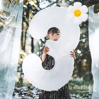 2pcs Daisy Foil Balloons Set Cream Caramel 40inch Number Bal