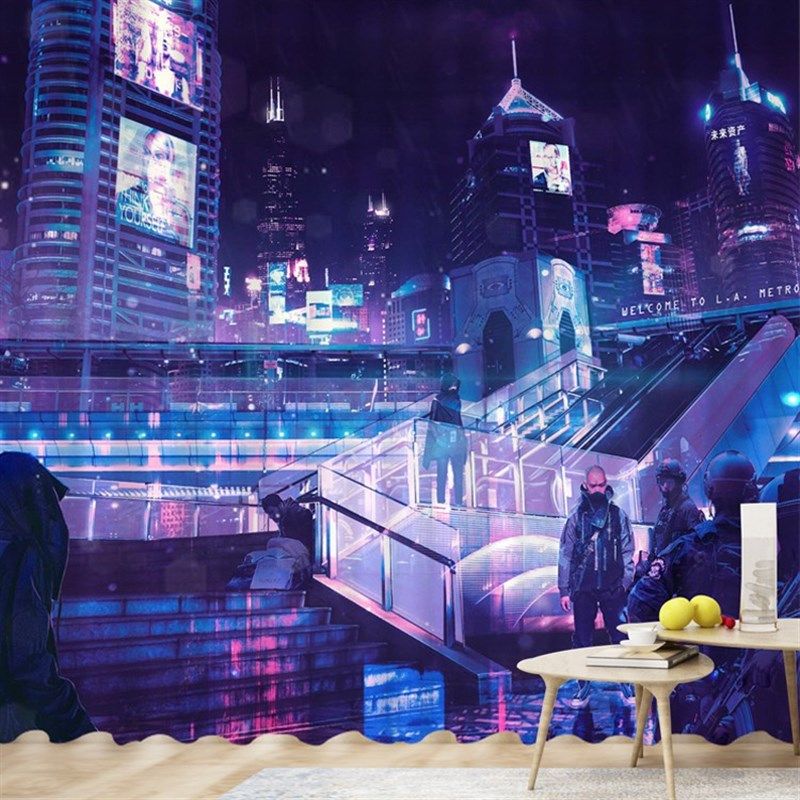 ktv酒吧背景墙纸3d科幻赛博朋克墙布游戏电竞馆壁纸科技感壁画布,家装主材,定制壁画,淘宝优惠券,粉丝福利购,淘宝优惠卷