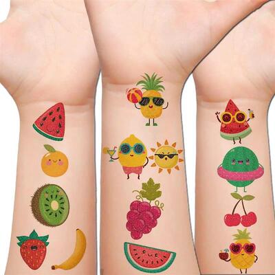 Glitter Fruit Temporary Tattoos for Kids - 100+ Cartoon Frui