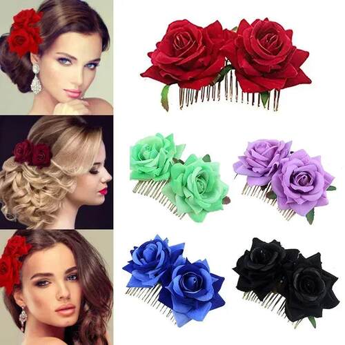 1PC Romantic Fancy Double Silk Artificial Rose Flower Hair C