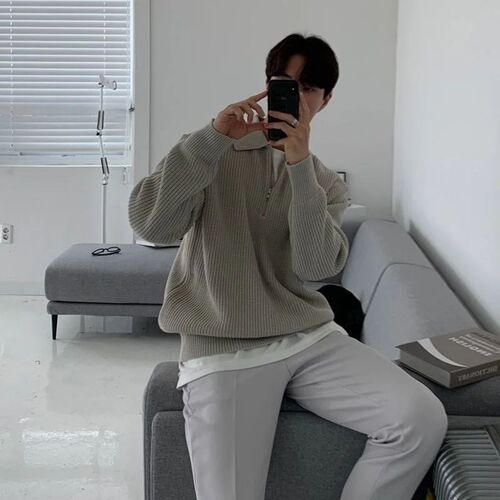 3-Color Lapel Sweater Men Warm Fashion Casual Knit Pullover