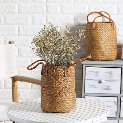 Internet celebrity flower basket, handmade straw woven stor-