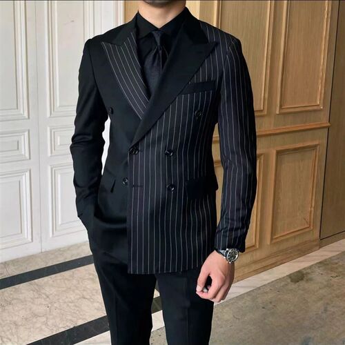 Mens Patchwork Double Breasted Tuxedo Point Lapel Mens Bus