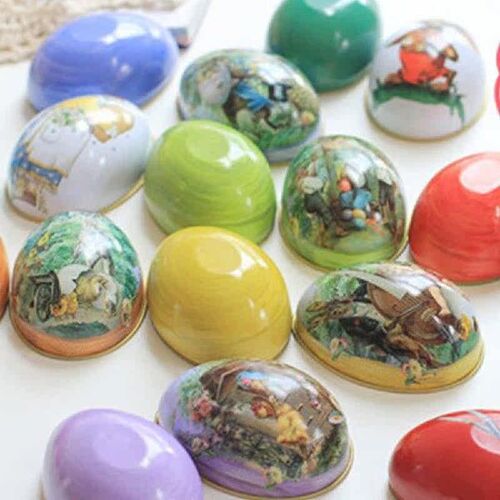 Happy Easter Egg Shape Candy Tin Cute Bunny Rabbit Printed