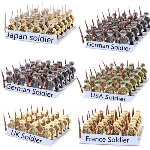 24pcs WW2 Military Army Soldier Soviet US  German France Bui