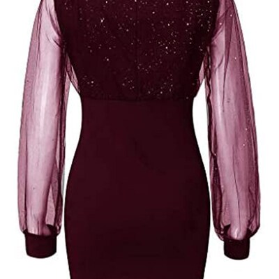 Women s Evening Dress Mesh Long Sleeve Sequin Embellished V-