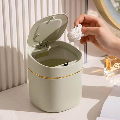 Mini Desktop Trash Can with Lid, Press-Type for Table, Coffe