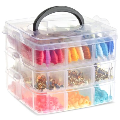 3-Tier Transparent Stackable Adjustable Compartment Slot Pla