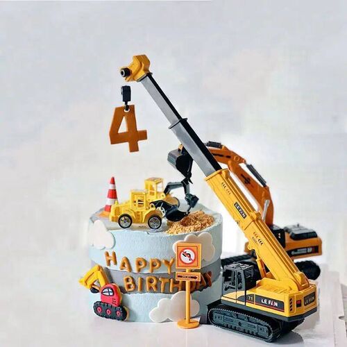Excavator Car Crane Tractor Birthday Cake Topper Constructio