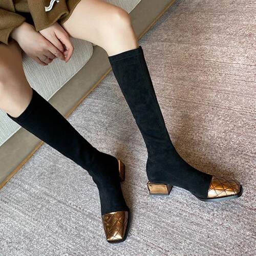 Shoes for Woman Silver Womens Boots Winter Knee High Shaft