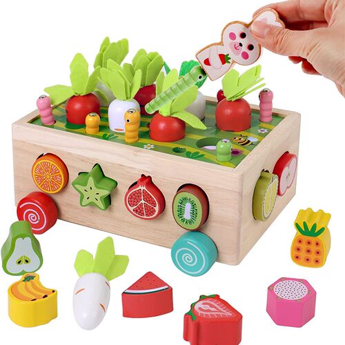 Baby Pull Carrot Set Wooden Sorter Toy Shape Matching