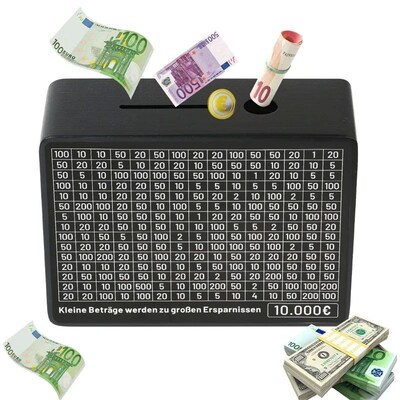 Black Wooden Piggy Bank with Counter, Save Money Box, Coin B