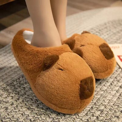 Cute Cartoon Capybara Cotton Slippers Half Wrap Heel Home So