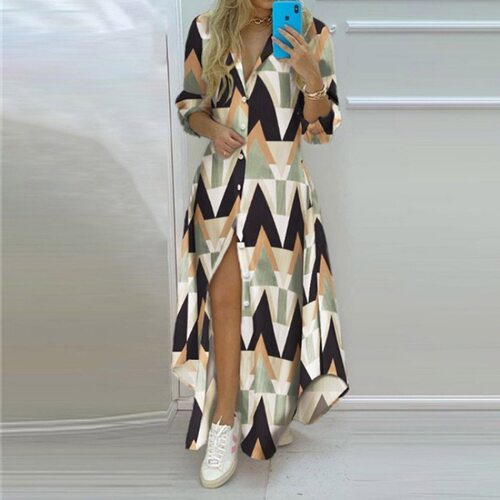New Long Shirt Dress Women Single Breasted Button Lapel