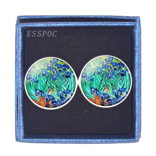 Van Gogh Oil Painting Glass Alloy Cufflinks Starry Night Sun
