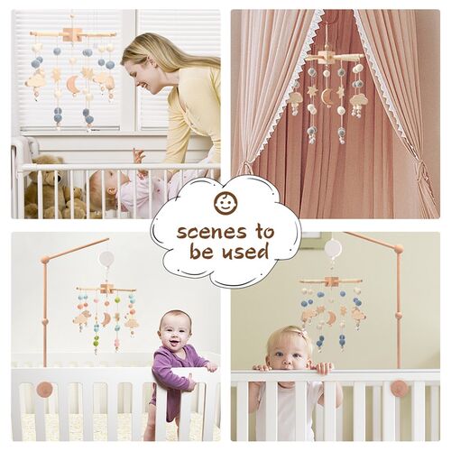 3pcs Baby Crib Mobile Rattle Toys With Music Box Wooden Bed