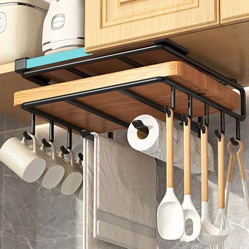 Kitchen Hanging Organizer Rack with Hooks Under Cupboard Pap