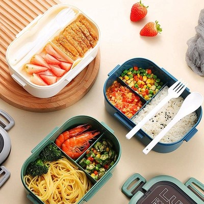 1200ML 2 Layer Bento Lunch Box With Spoon Fork, Kid High Cap