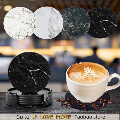 1Pc/6Pcs Artificial Leather Marble Coaster Drink Coffee Cup