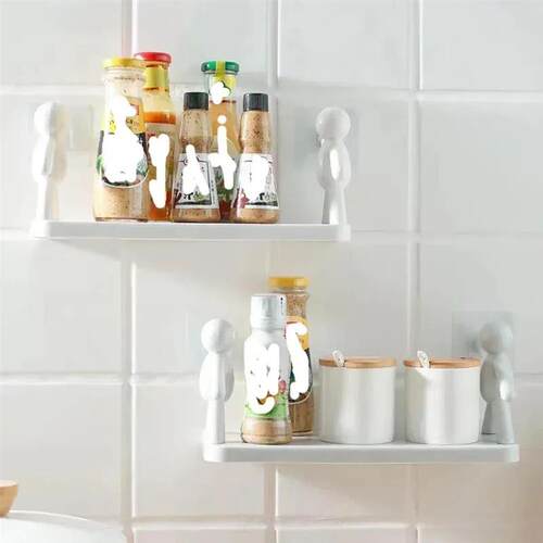 Self-adhesive Bathroom Shampoo Storage Racks Plastic Shelf S