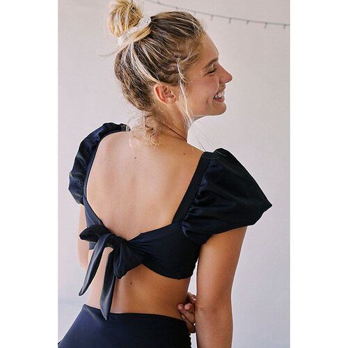 Womens 2025 Bikini Short Sleeve Swimwear Bubble Sleeve Europ