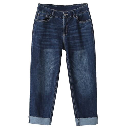 Womens Large Size Korean Style Fashionable Flip-up Leg Deni