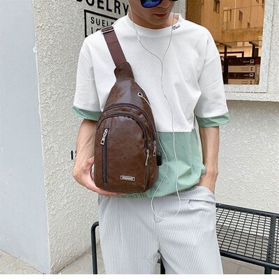 Outdoor Travel Mens Chest Bag 2025 Leisure PU Leather Bark T