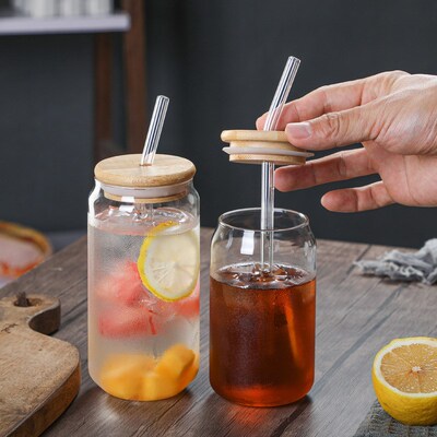 600ML cold drink glass with lid and straw juice cup