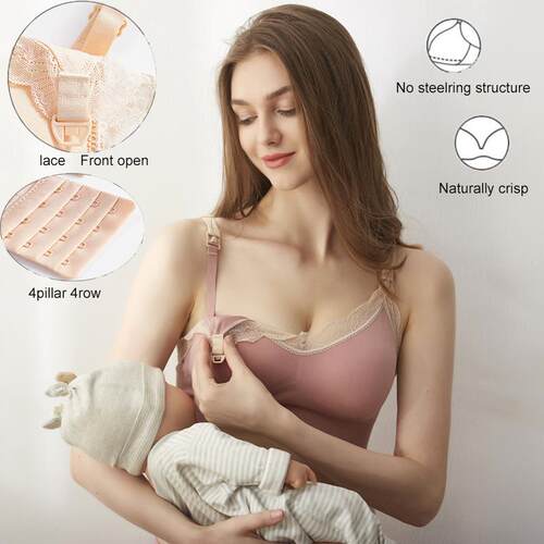 Wireless Front Open Nursing Bra Soft Lace Breathable Seamles