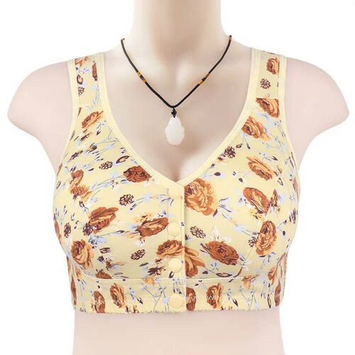 Gobetter Floral Printed Front Button Underwear Bra for Women