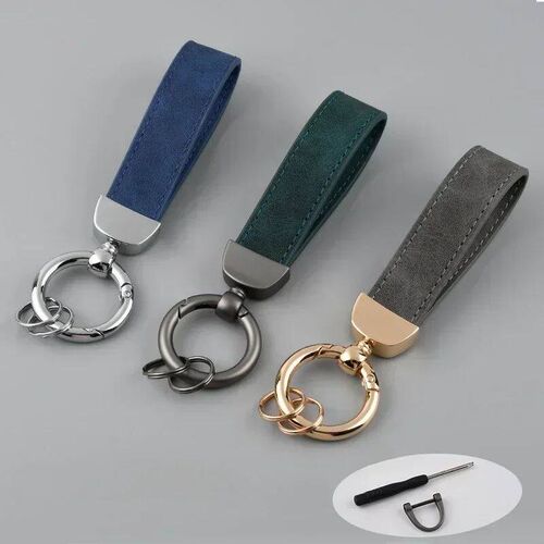 Laser Engrave Nubuck Leather Keychain for Men and Women Retr