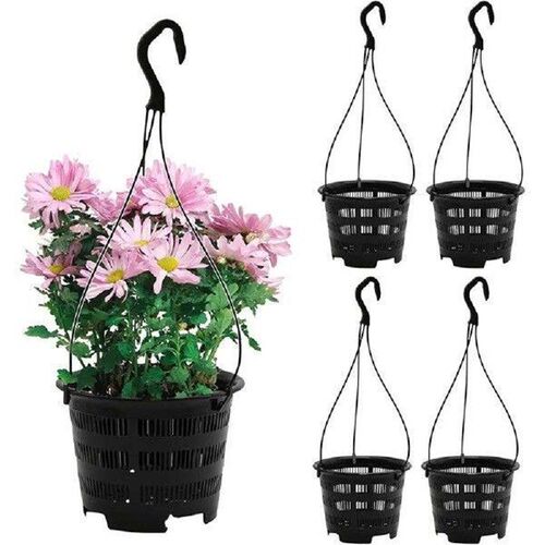 5 Sets New Plastic Hanging Flower Pots Breathable Balcony