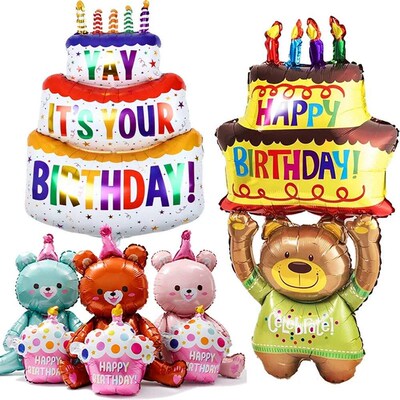 Birthday Cake Balloons Cartoon 3-Layer Foil Candle Balloons