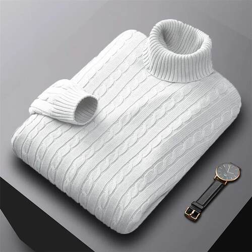 Autumn New Mens Turtleneck Jacquard Sweater Solid Color Kni