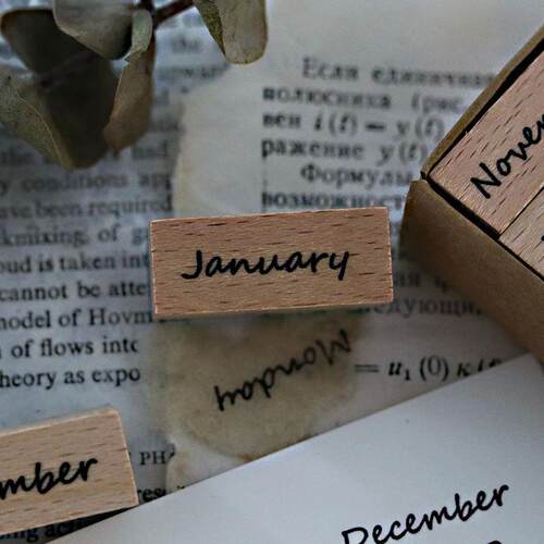 Yoofun 8pcs/12pcs One Week Wooden Stamp Set 12 Months Wood R