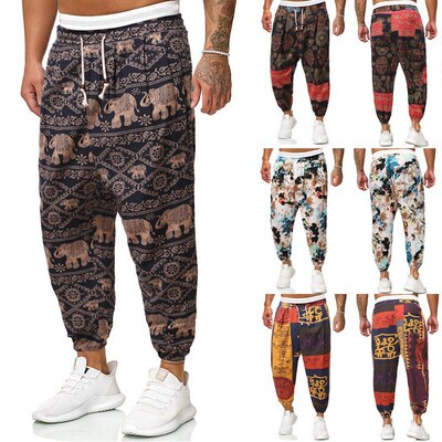 Men nine points harem pants ethnic wind cotton linen loose r