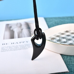 New Fashion Black Titanium Steel Spiked Pendant Horn Mens