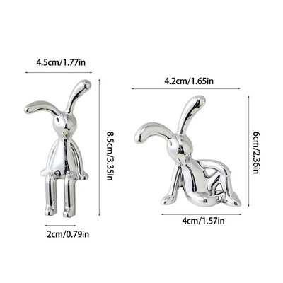 2PC Long-Eared Rabbit Double Statue Cartoon Decoration Acces